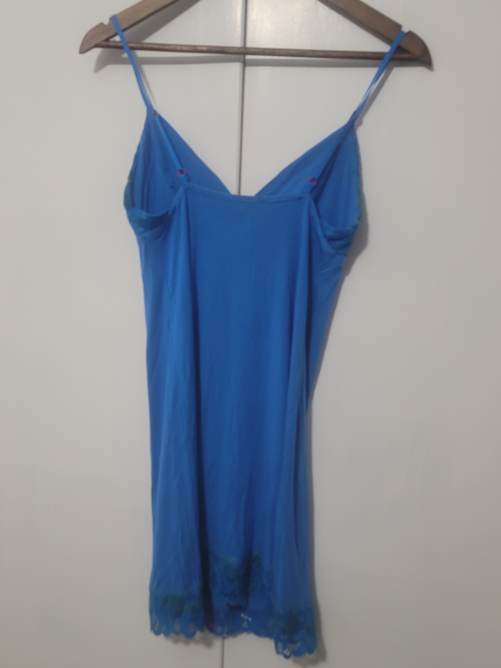 Natori Blue Slip Chemise with Green Lace Accents - Picture 6 of 6